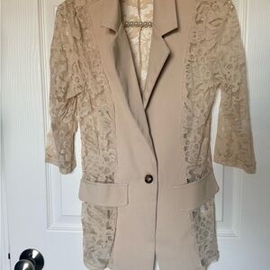 Chic Beige Lace Women's Blazer